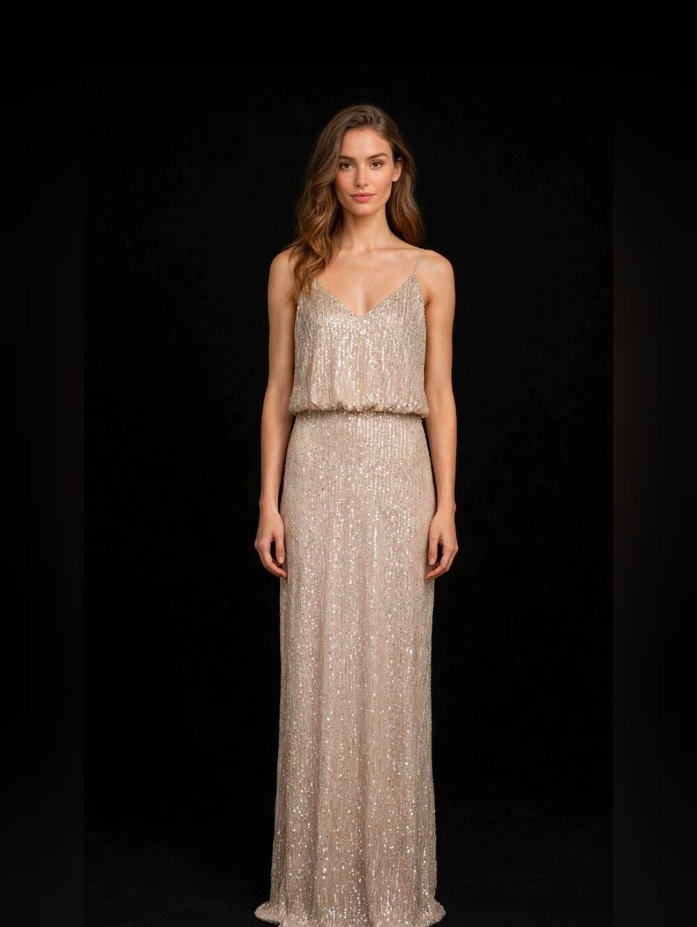 Lulus Med Light Gold Sequin Floor Length Gown